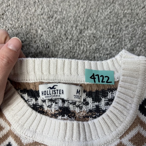 Hollister Sweater Mens Medium White Fair Isle Snowflake Knit Pullover winter - Picture 6 of 14